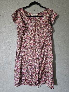 Annabelle Pink Multicolor Floral Ruffle-Sleeve Mini Dress